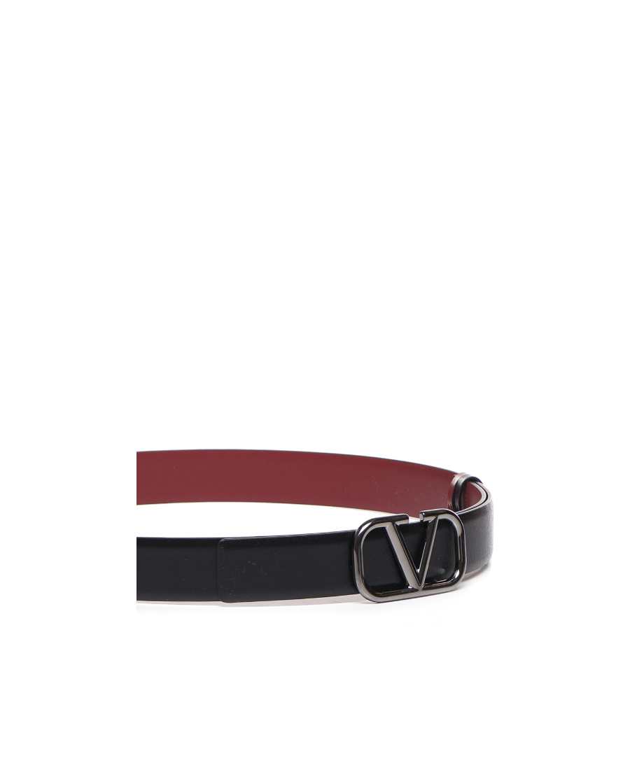 Valentino V-logo Reversible Leather Belt In Black
