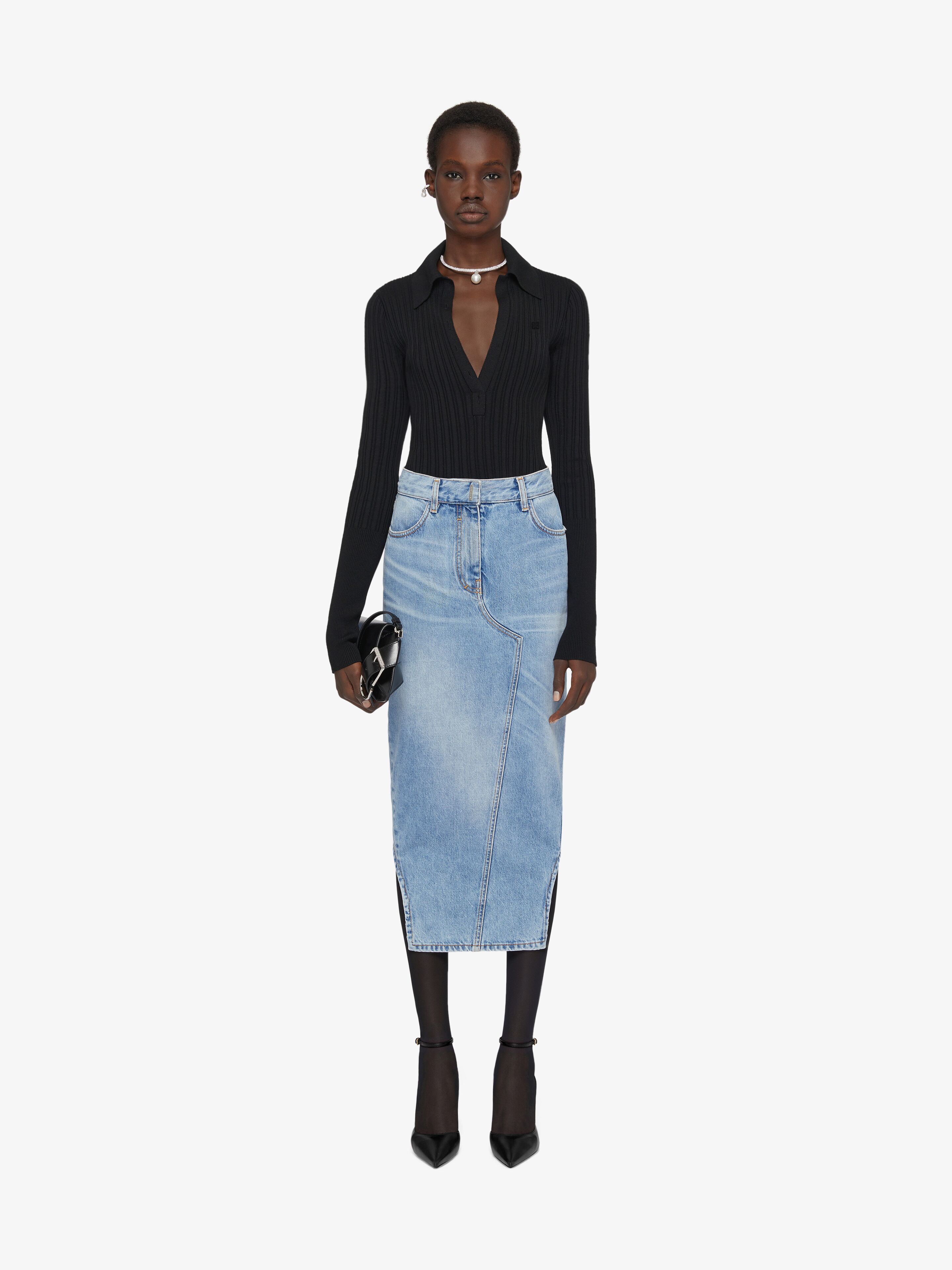 Givenchy Blue Asymmetric Denim Midi Skirt In Blue