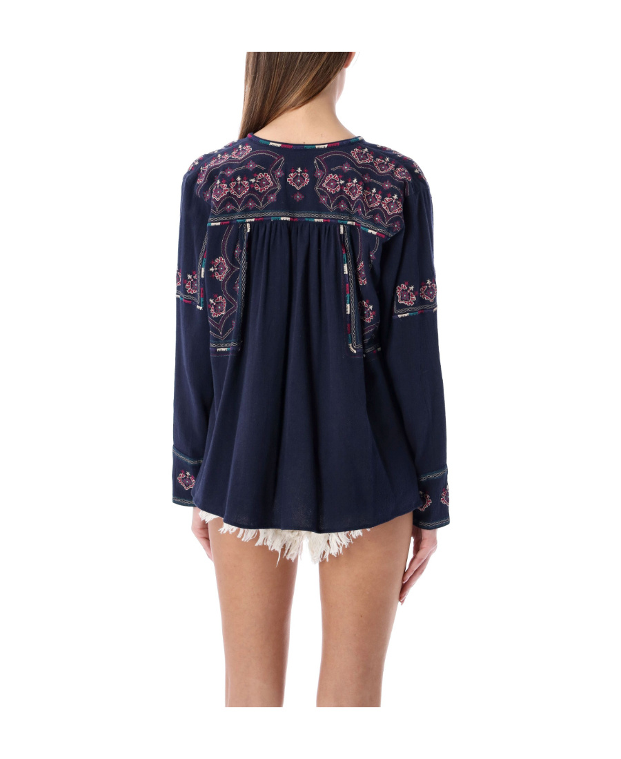Isabel Marant Étoile Navy Blue Embroidered Poplin Blouse In Multicolor