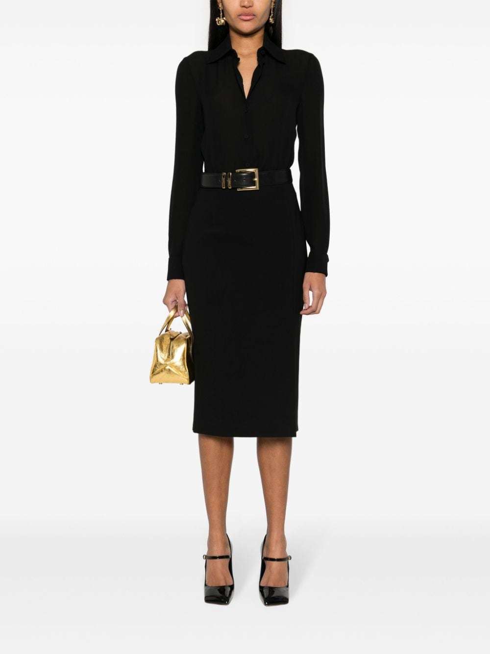 Moschino Long-sleeved Silk Shirt In Black