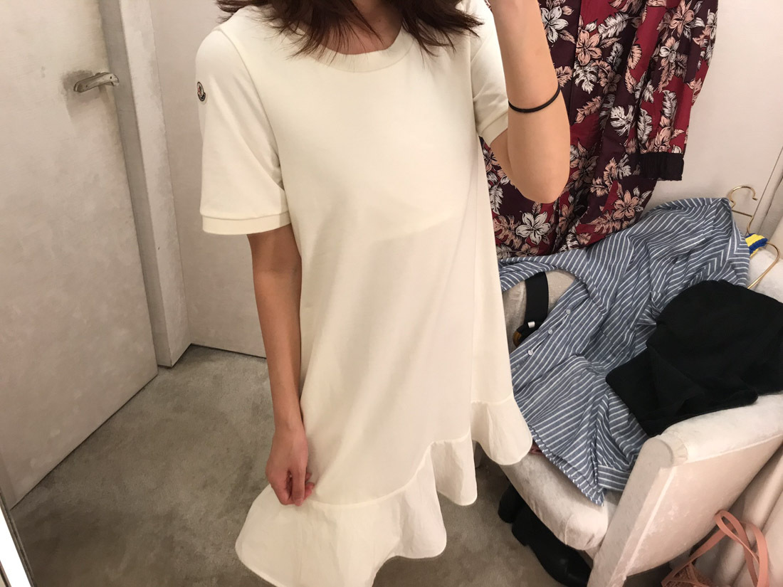 Moncler Horn-shaped Lotus Leaf Edge Dress In White
