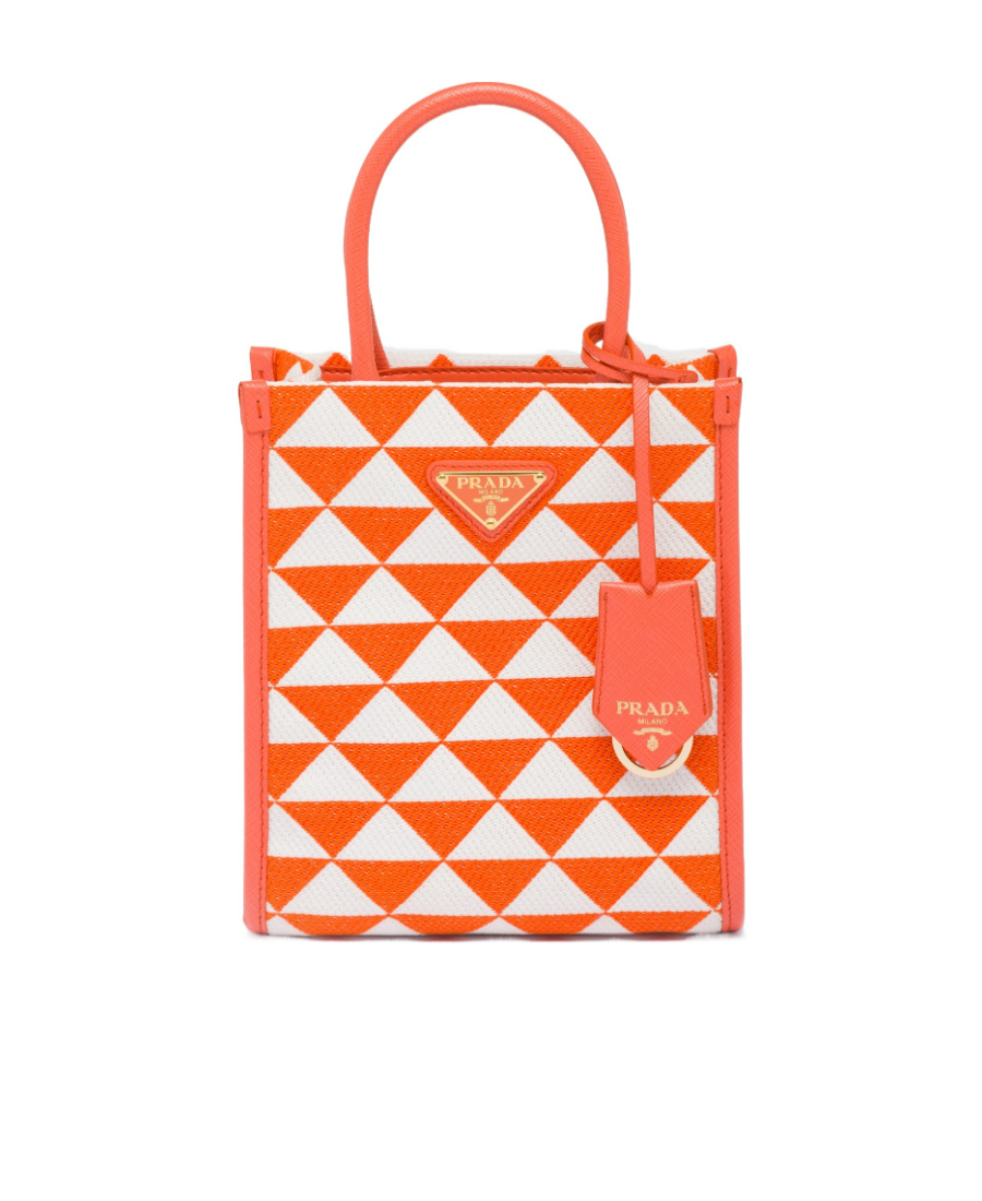 Prada Symbole Embroidered Mini Bag In Orange/white