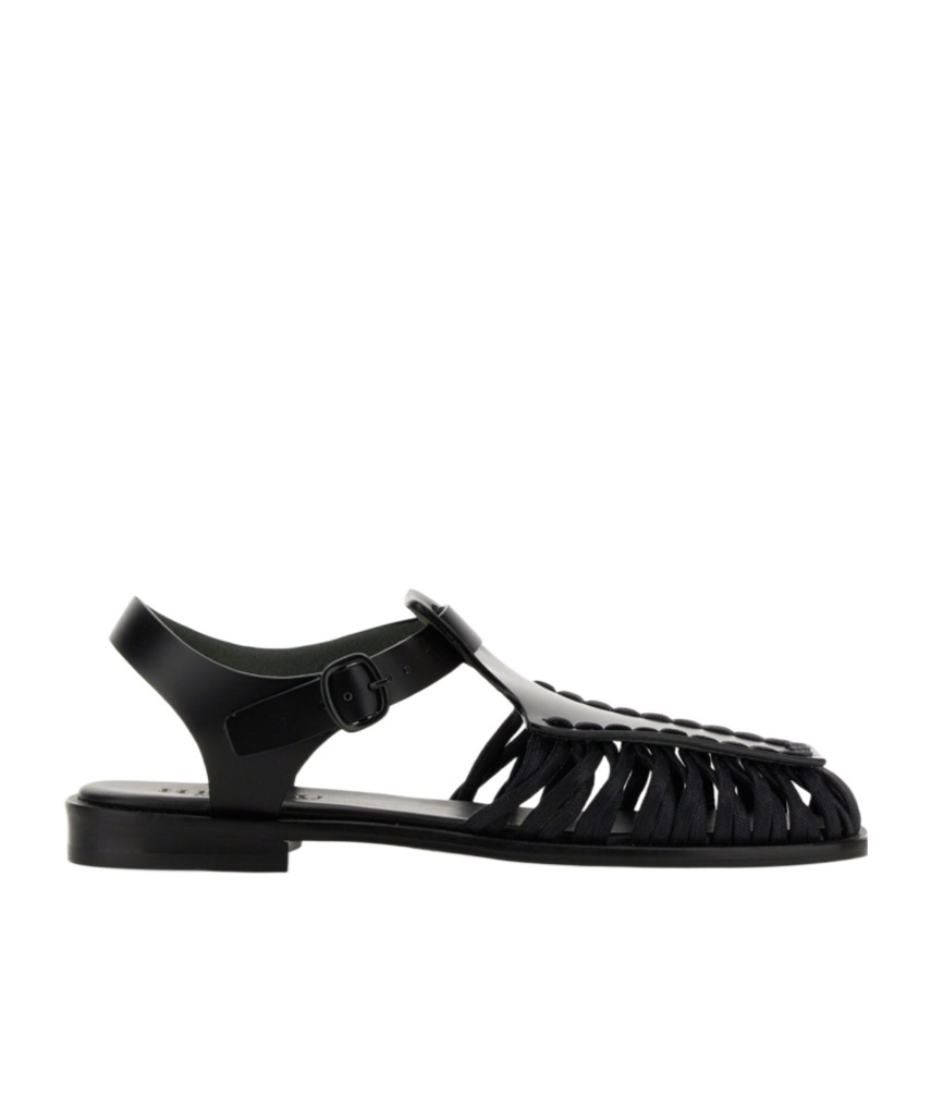 Hereu Smooth Grain Leather Cage Design Sandals In Black