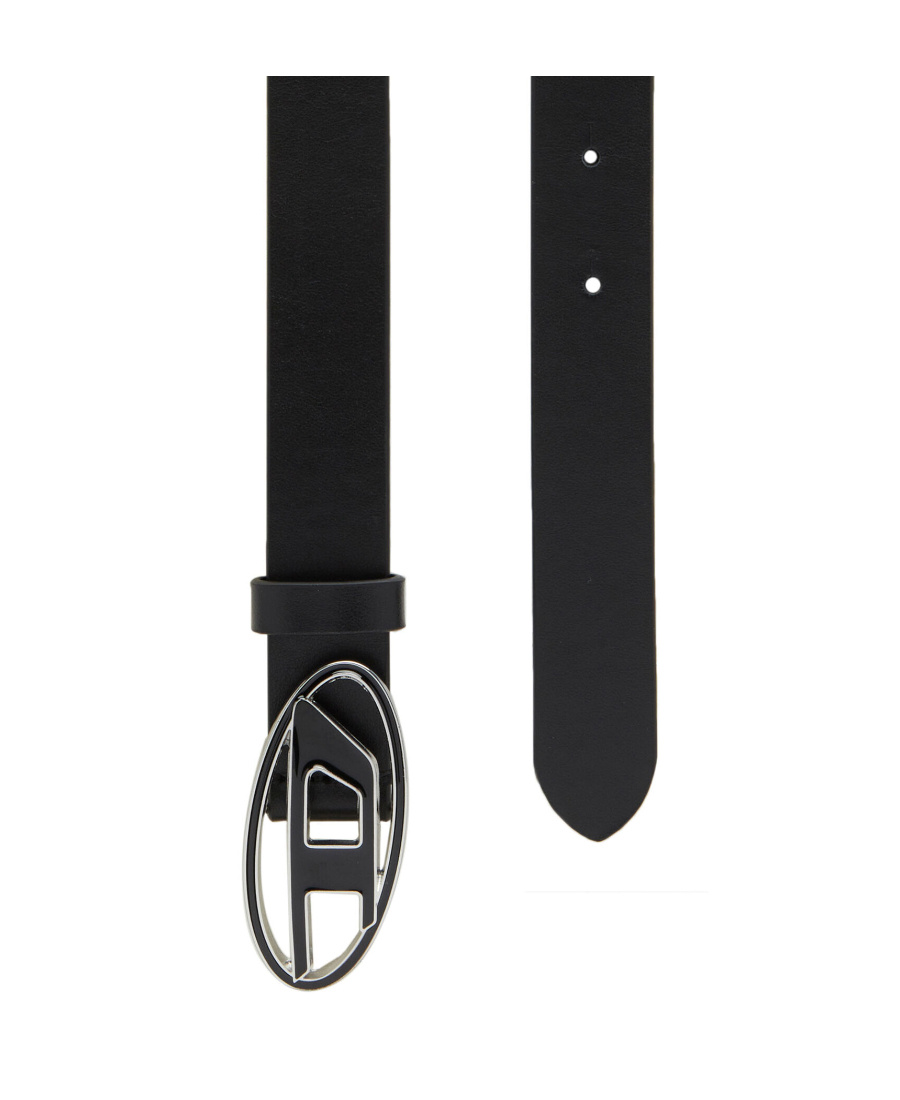 Diesel Leather Belt With Enamelled Buckle In Black
