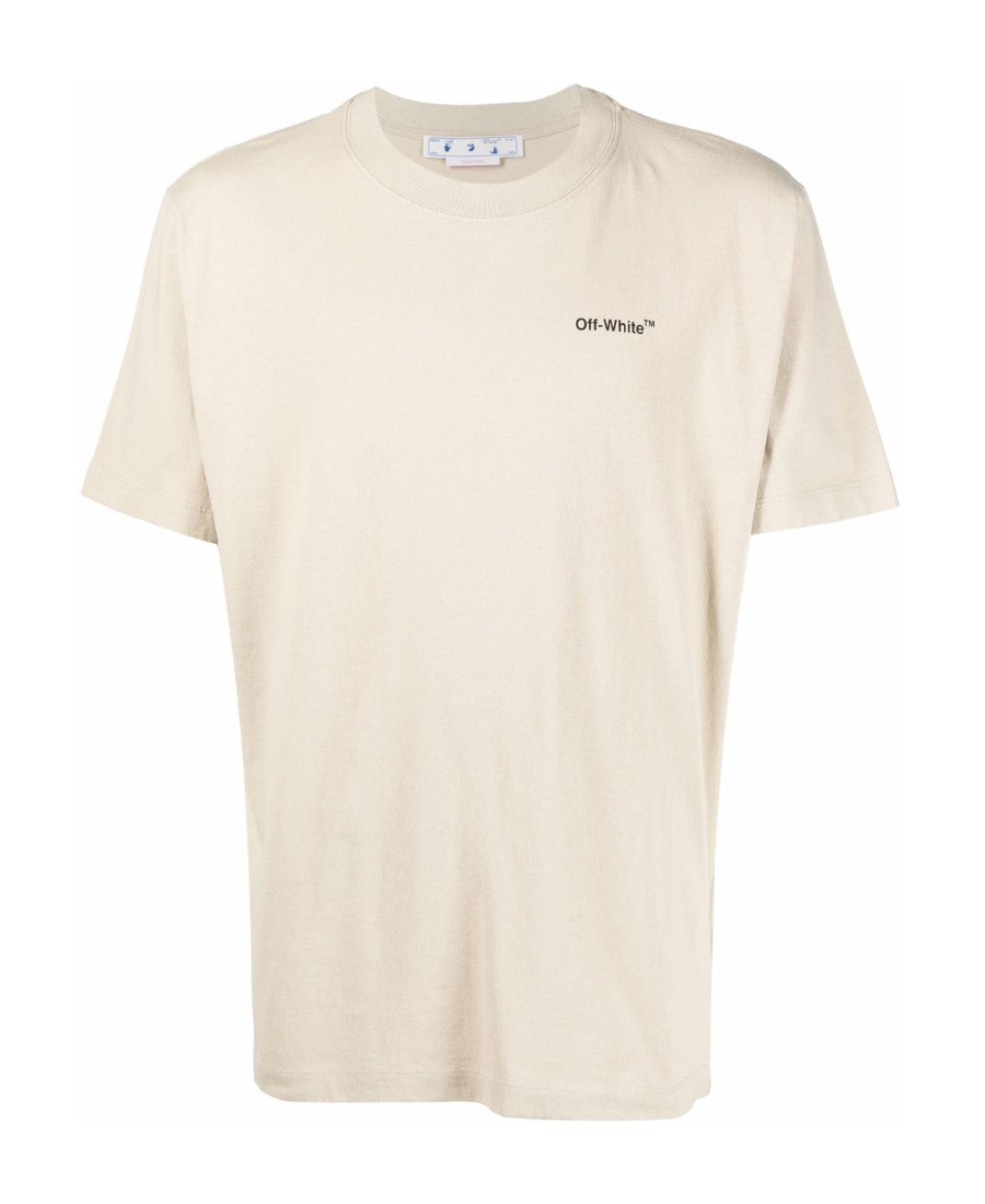 Off-white Ss22 Logo Round Neck Pullover Short Sleeve Loose Fit Khaki In White
