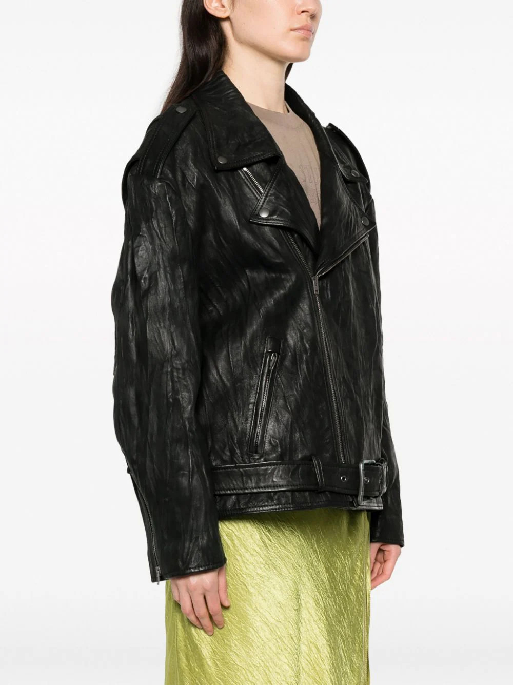 Acne Studios Long-sleeved Leather Jacket In Black