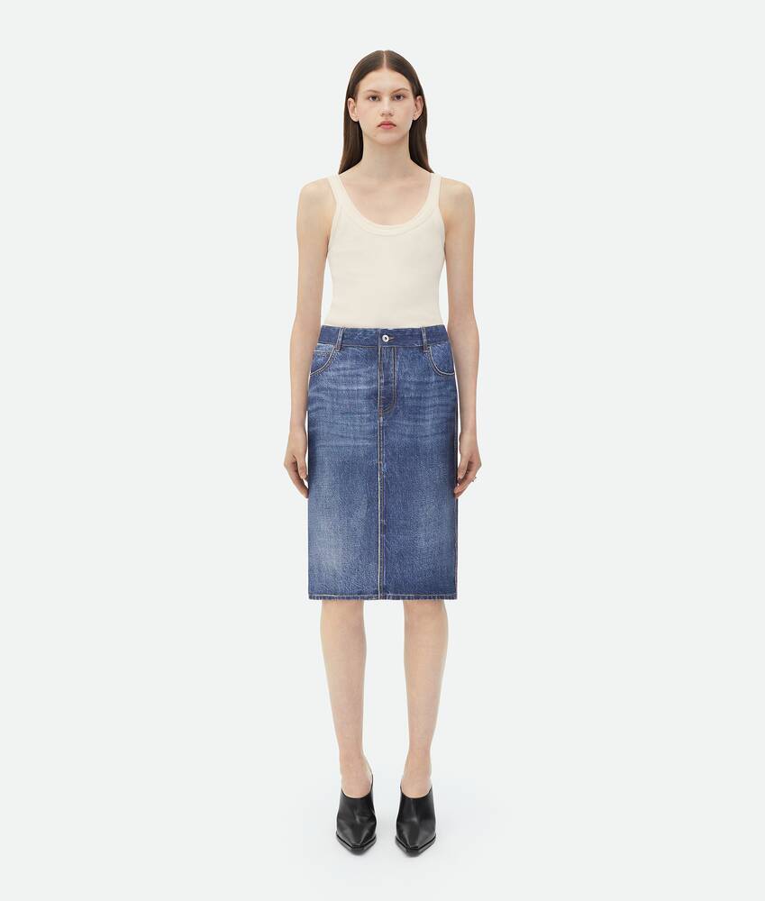 Bottega Veneta Denim Printed Silk And Viscose Midi Skirt In Blue