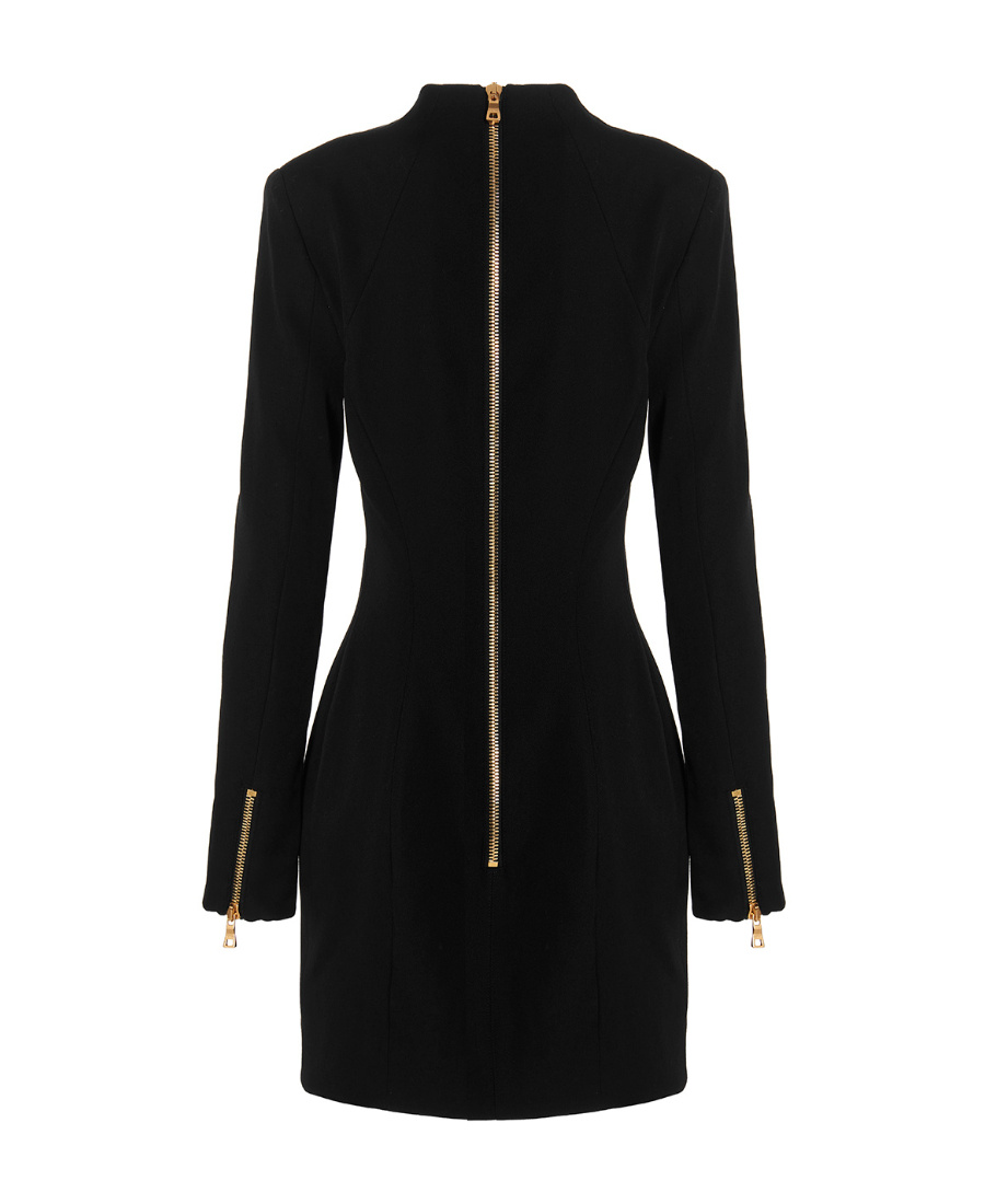 Balmain Square-neck Wool Mini Dress In Black