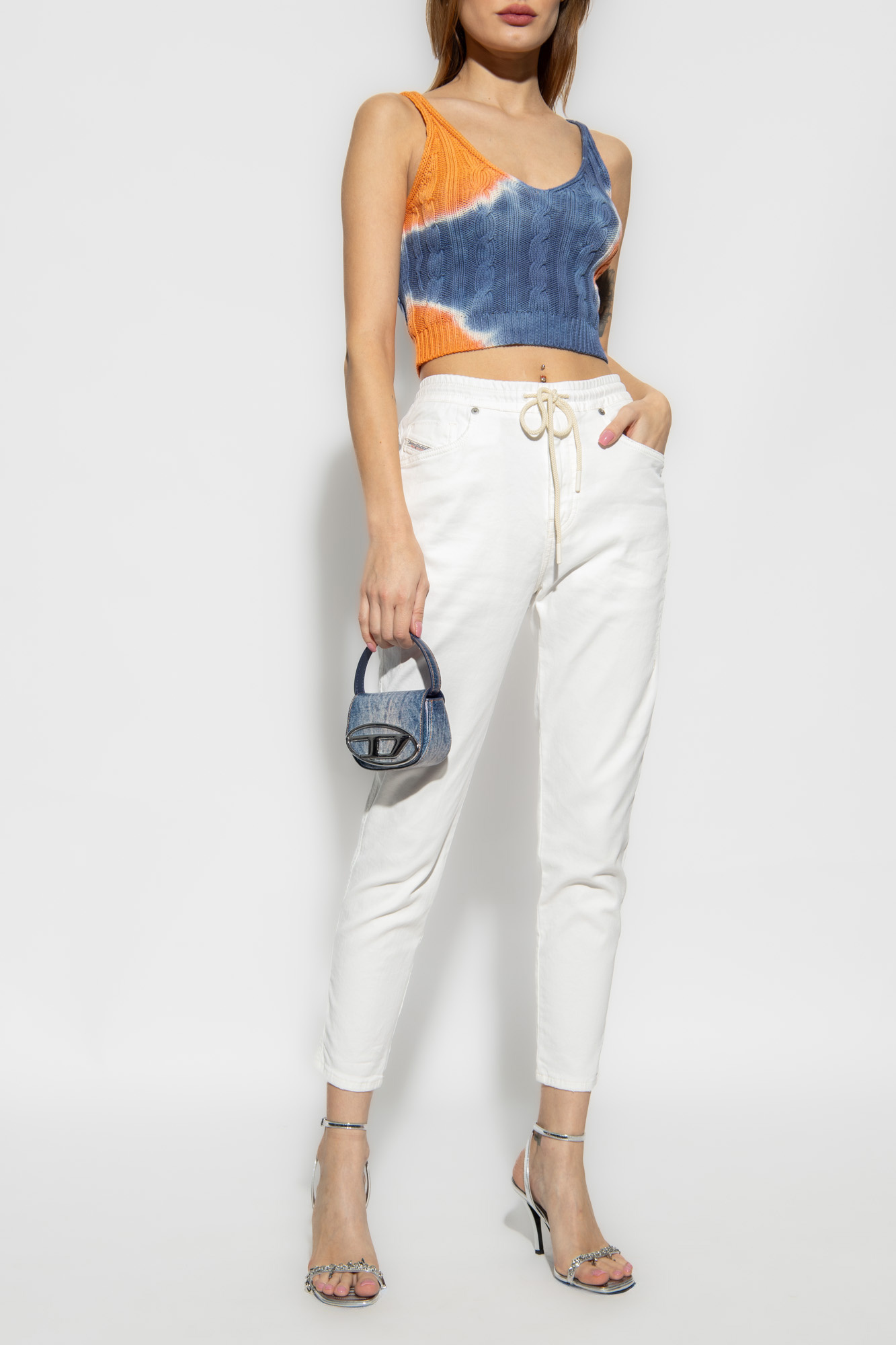 Diesel M-mila Cable-knit Crop Top In Blue