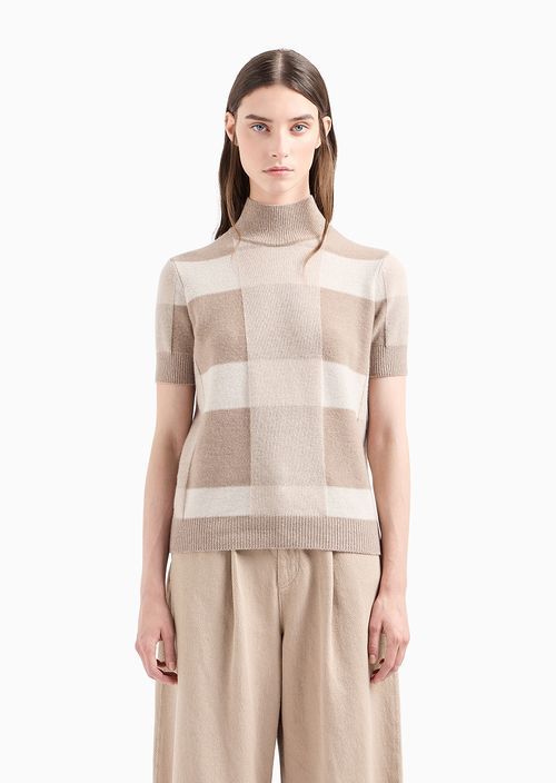 EMPORIO ARMANI MOCK-NECK CHECK-PATTERN SWEATER