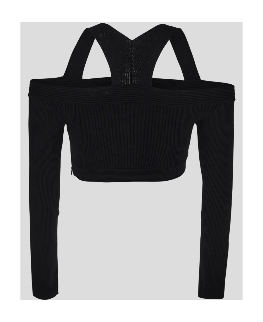 Alexander Mcqueen Black Cropped Top With Cut-out Details Black In Jersey Stretch Woman In Black