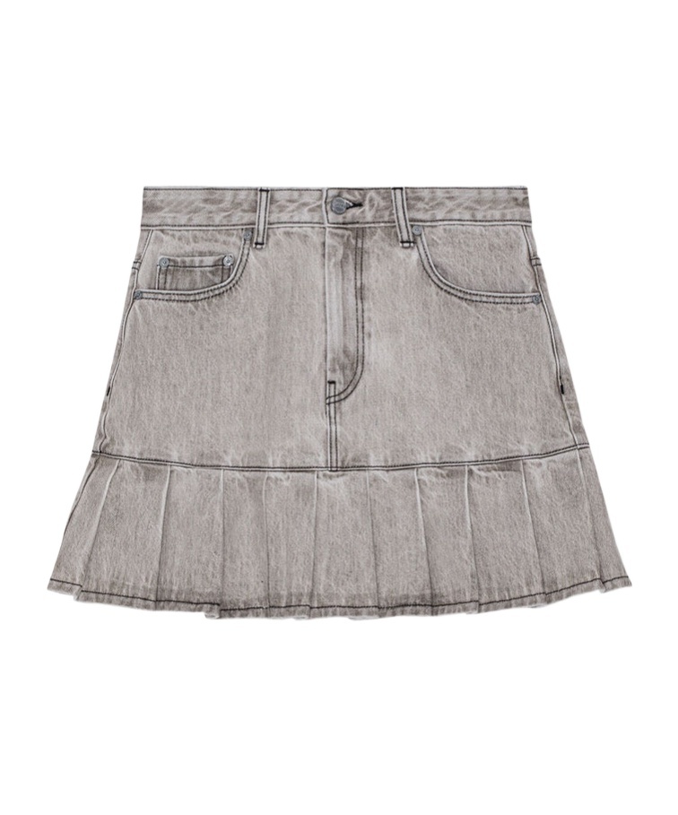 Ganni Grey Future Denim Pleated Mini Skirt In Gray