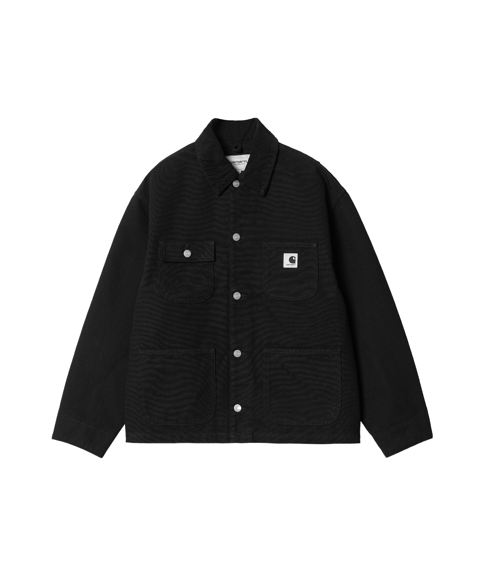 Carhartt Structured Short Coat With Button-up Front And Flap Pockets In Black