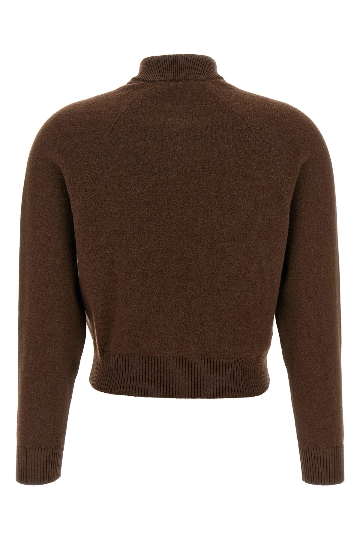 Miu Miu Stretch Cashmere Blend Cardigan With Ribbed Cuffs And Hem In Brown