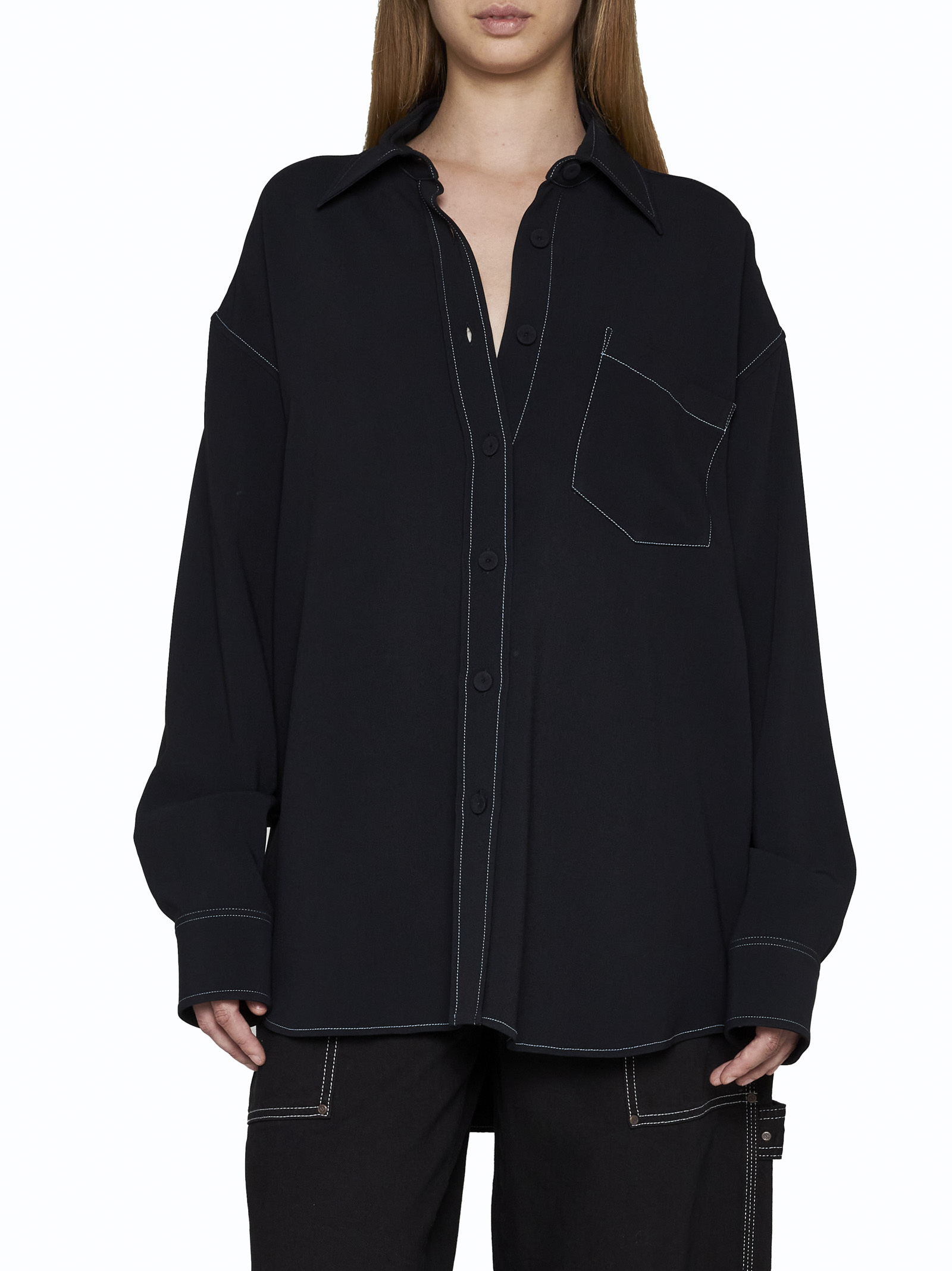 Stella Mccartney Contrast-stitching Long-sleeve Shirt In Black