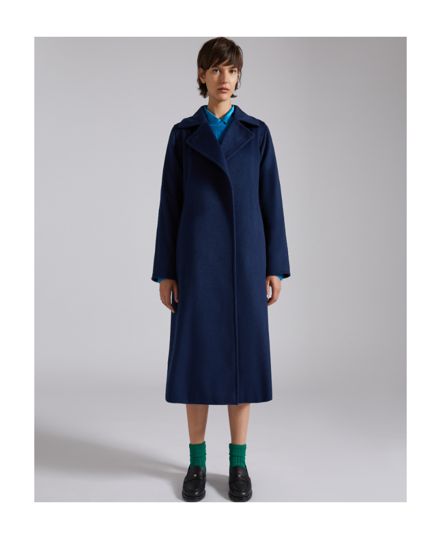 Max Mara Lapel Long-sleeved Belted Coat In Blue