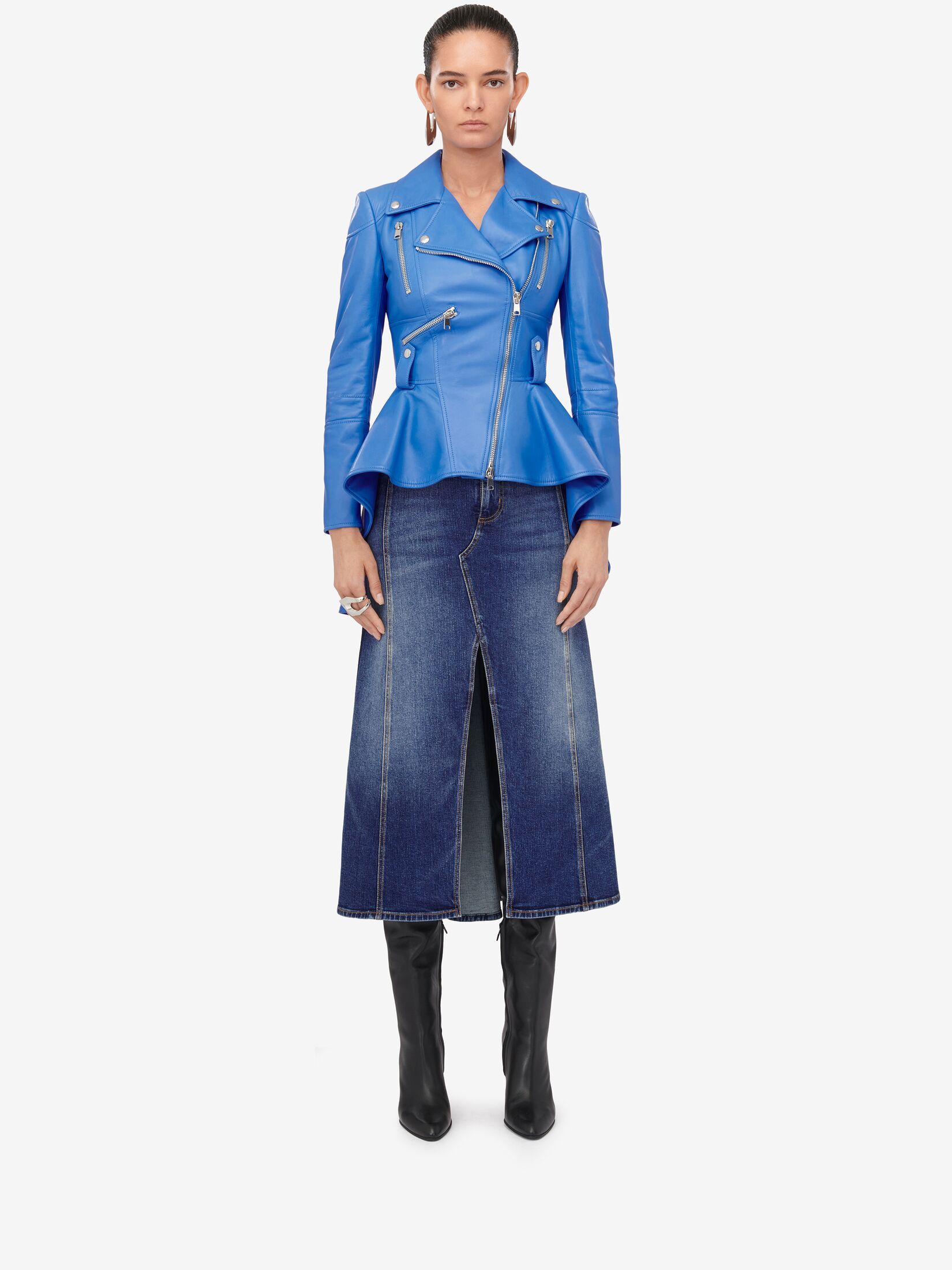 Alexander Mcqueen Washed Denim Midi Skirt In Blue
