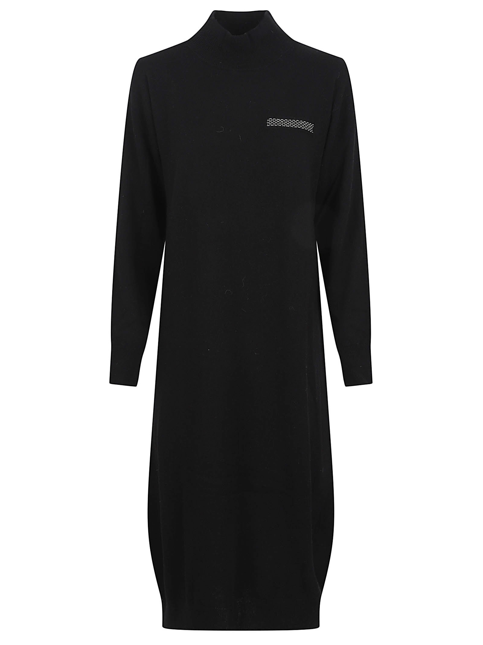 Peserico Knit Dress With Long Sleeves And Ribbed Cuffs In Black