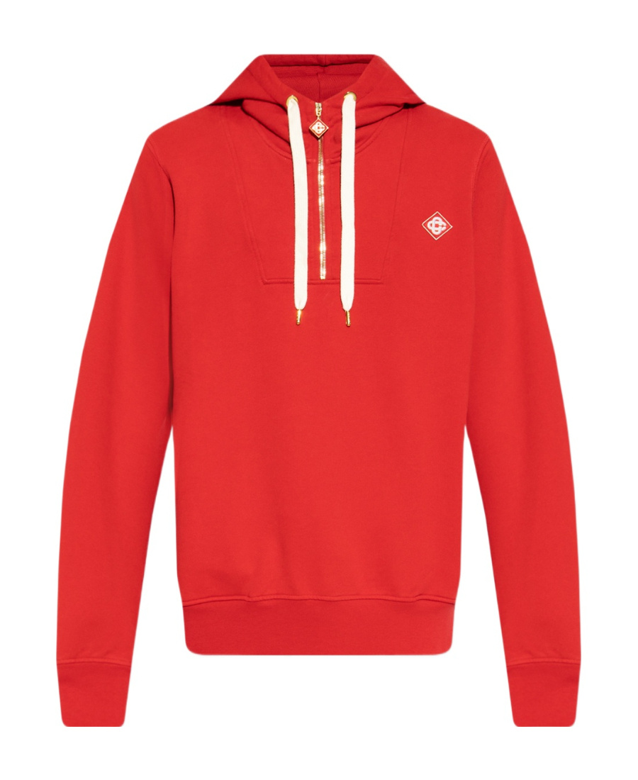Casablanca Logo-patch Zip-neck Hoodie In Red