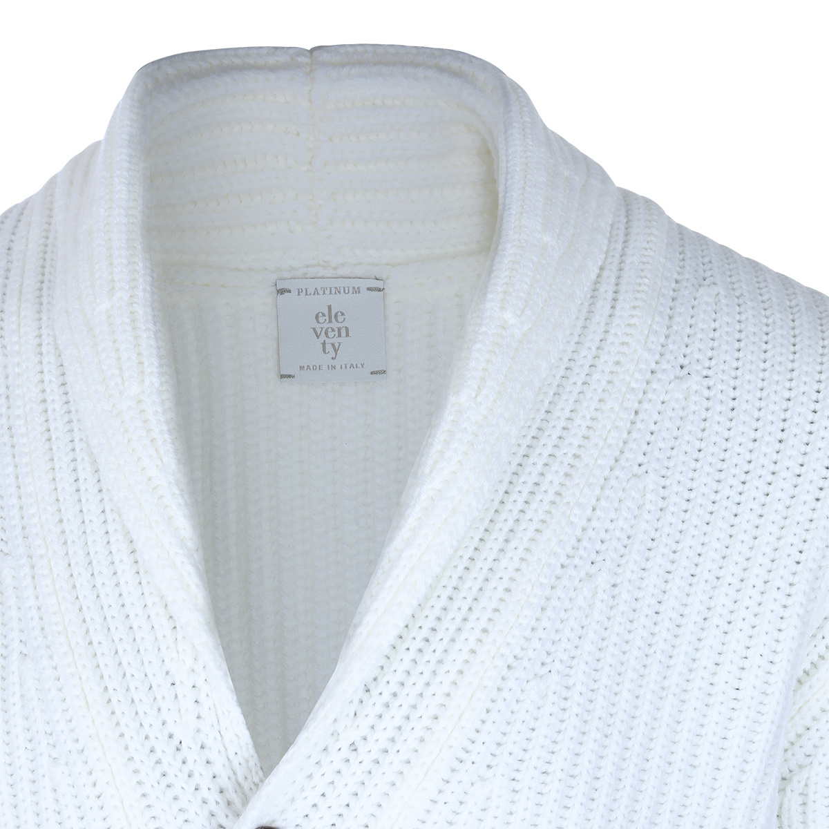 Eleventy Ribbed Texture Shawl Collar Long Sleeves In White