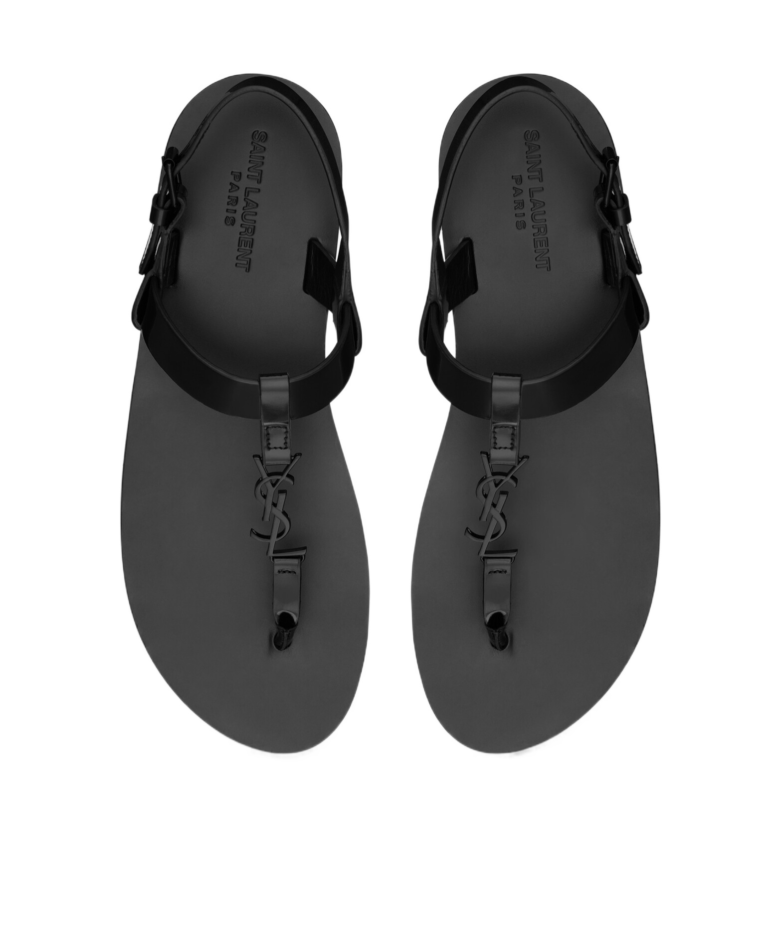 Shop Saint Laurent Cassandre Sandals In Glazed Leather In Black