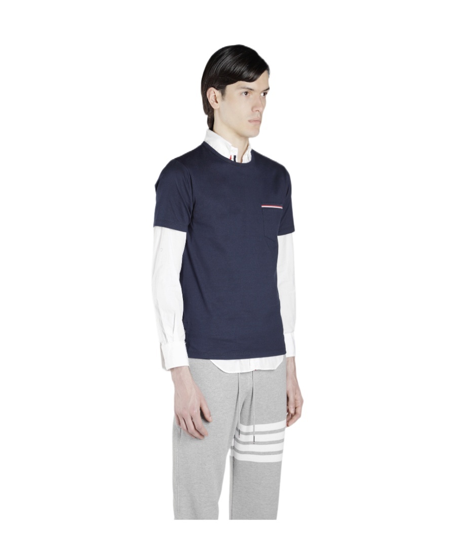 Thom Browne Jersey Cotton Short Sleeve Pocket Tee In Blue