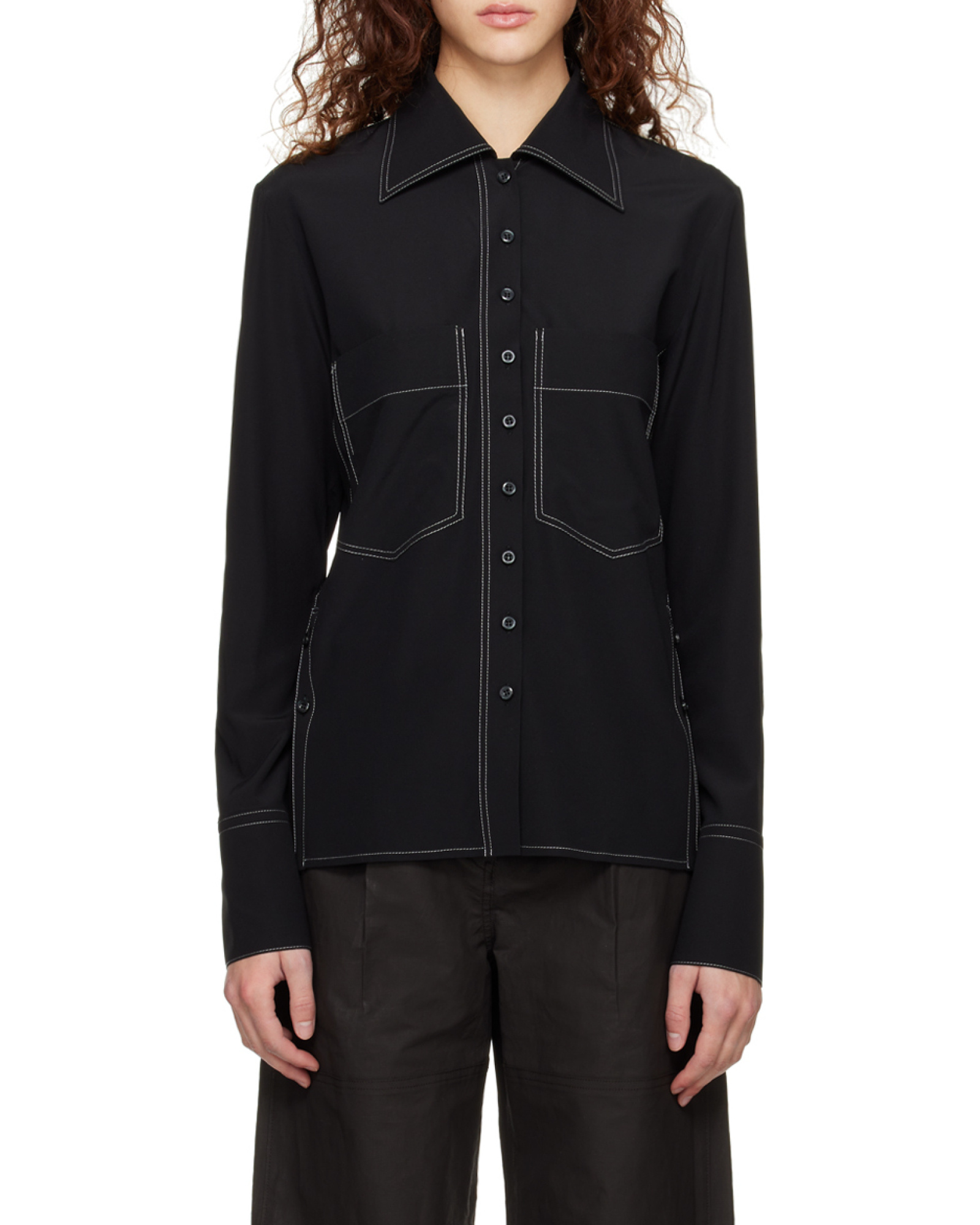 Low Classic Contrast-stitch Patch-pocket Regular-fit Silk-blend In Black