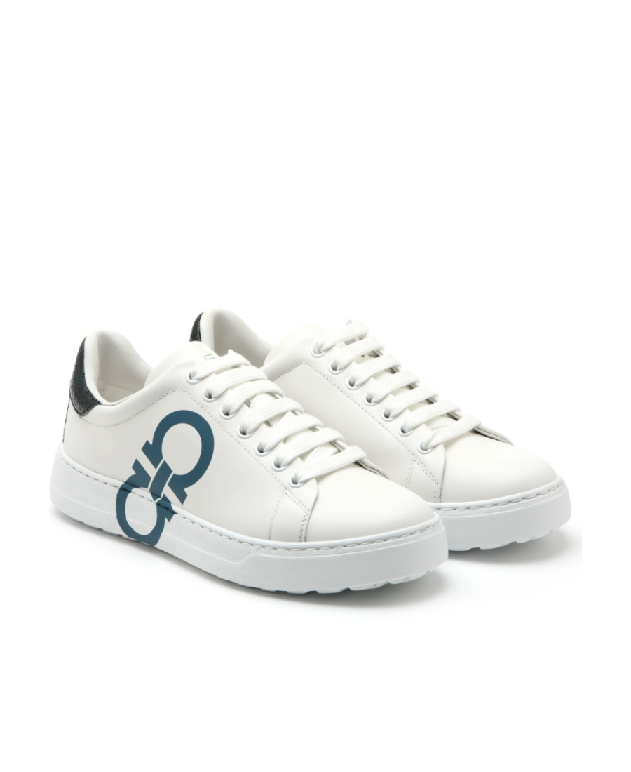 Ferragamo Gancini-print Low-top Sneakers In White