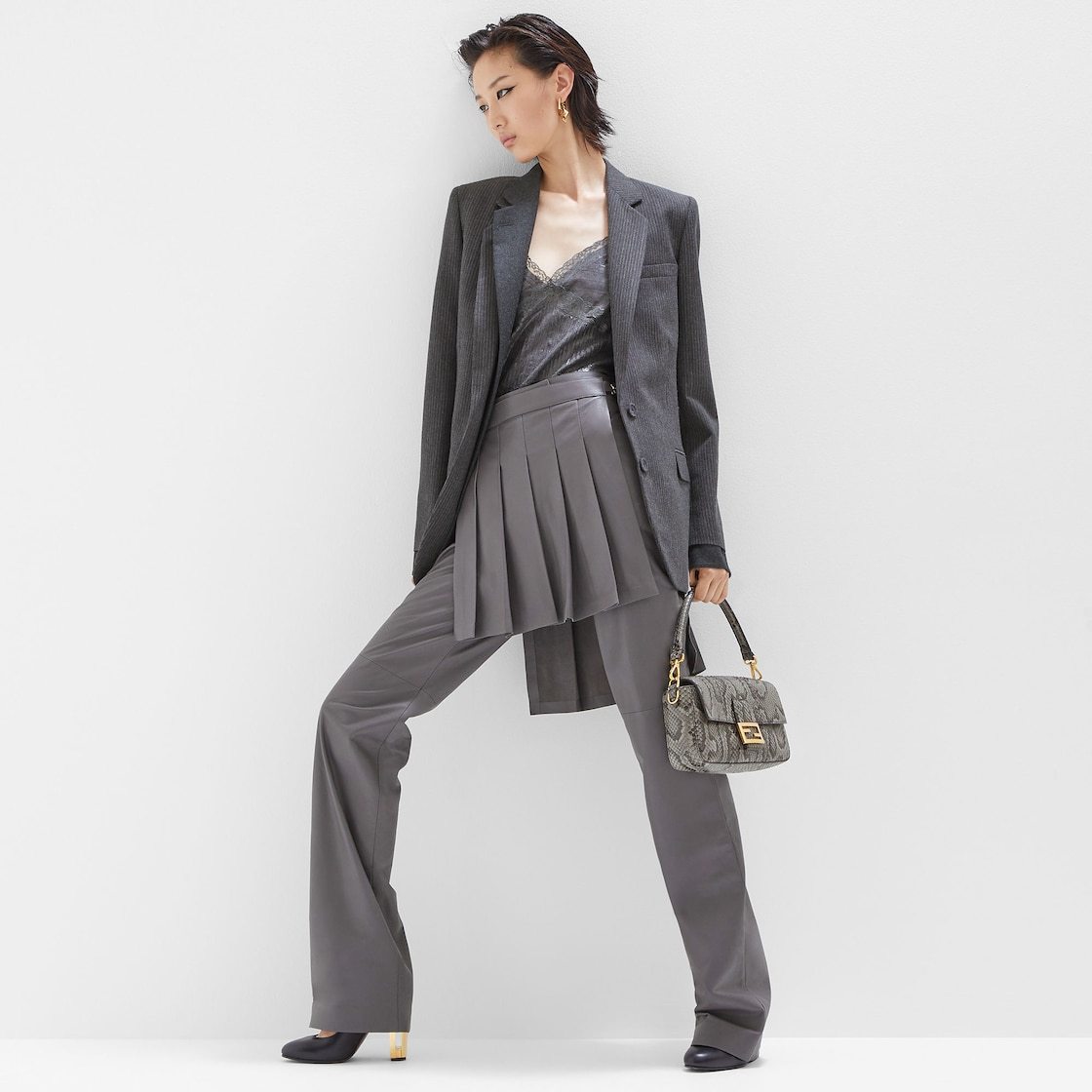 Fendi Pinstripe Wool Blazer In Gray