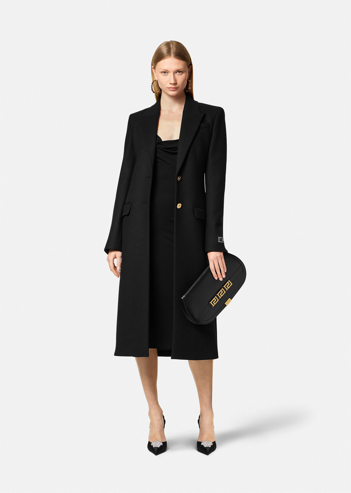 Versace Single-breasted Wool-blend Coat In Black