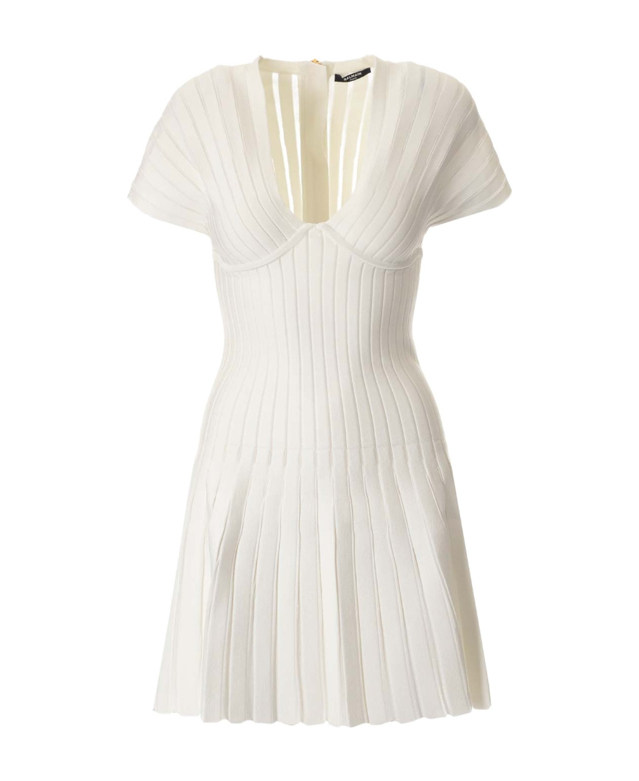 Balmain Pleated Mesh Mini Dress In White