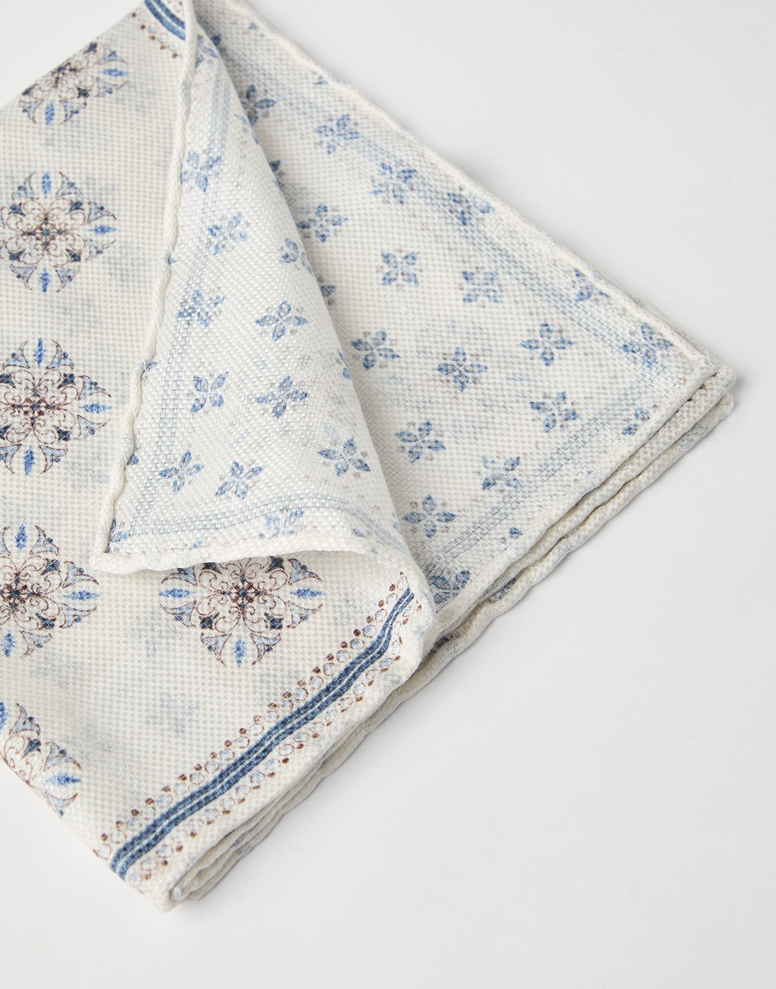 Brunello Cucinelli Graphic-print Finished-edge Pocket Square In White