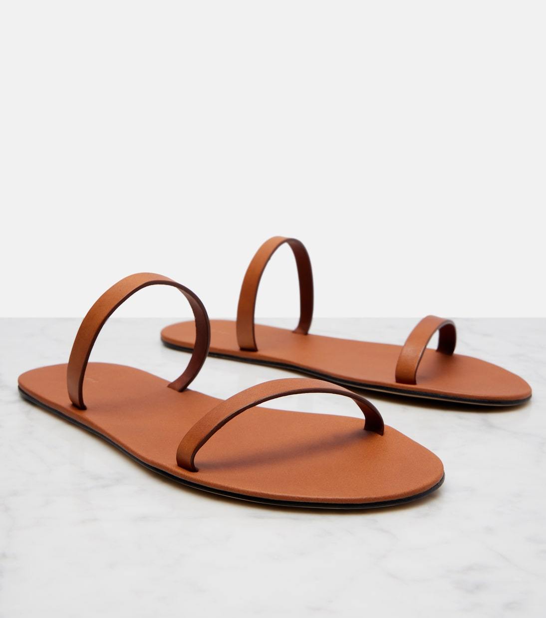 The Row Helena Leather Sandals In Brown