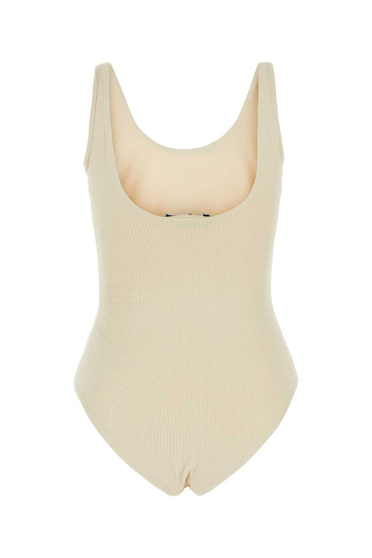 Prada Costume Intero In Nylon Stretch Decorato Donna In Nude