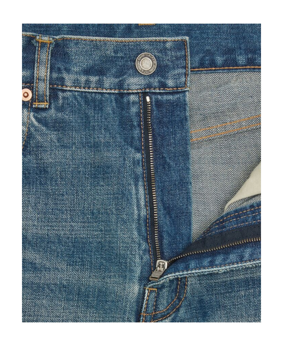 SAINT LAURENT STRAIGHT JEANS IN VINTAGE BLUE DENIM