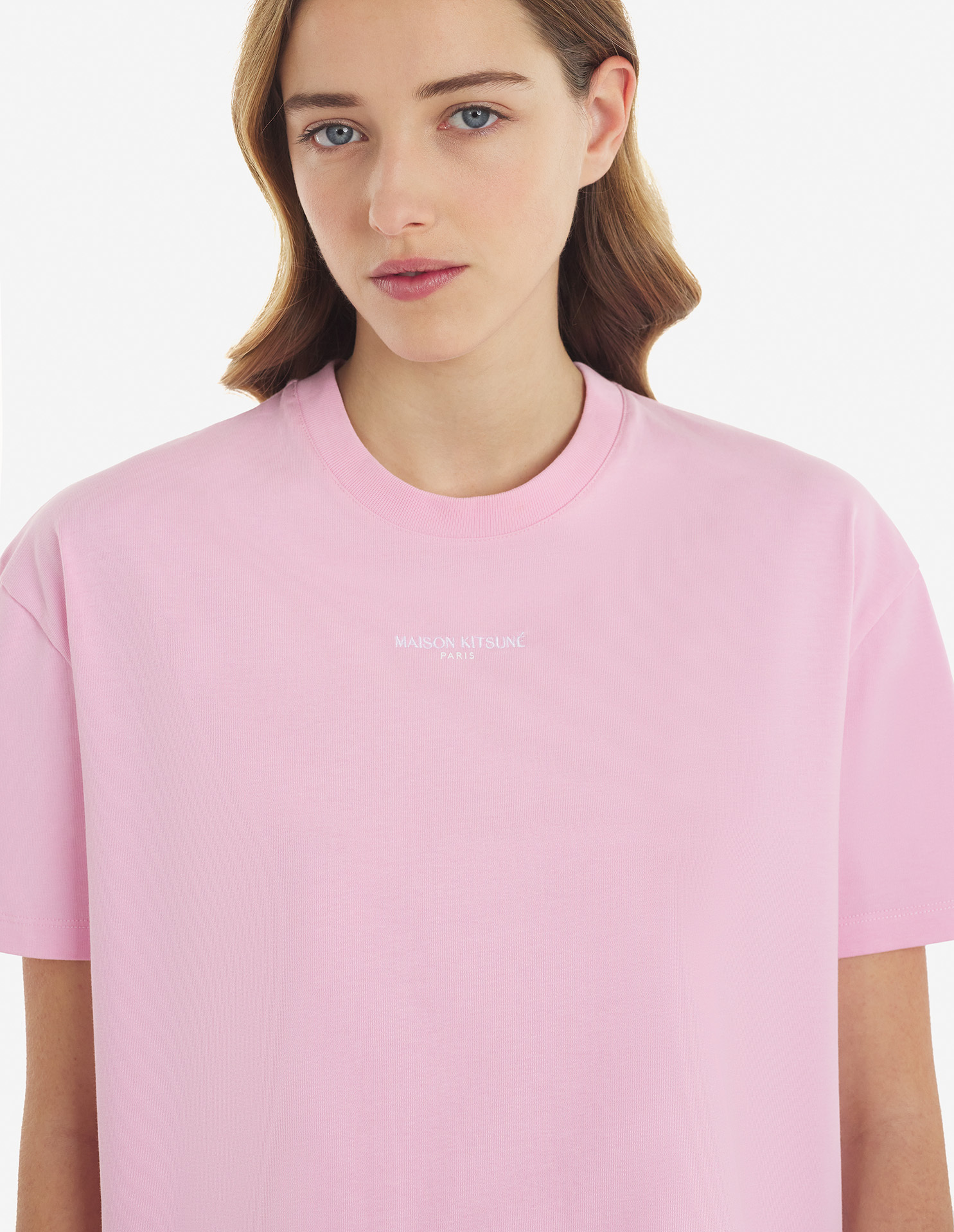 Maison Kitsuné Embroidered Logo Cropped T-shirt In Pink
