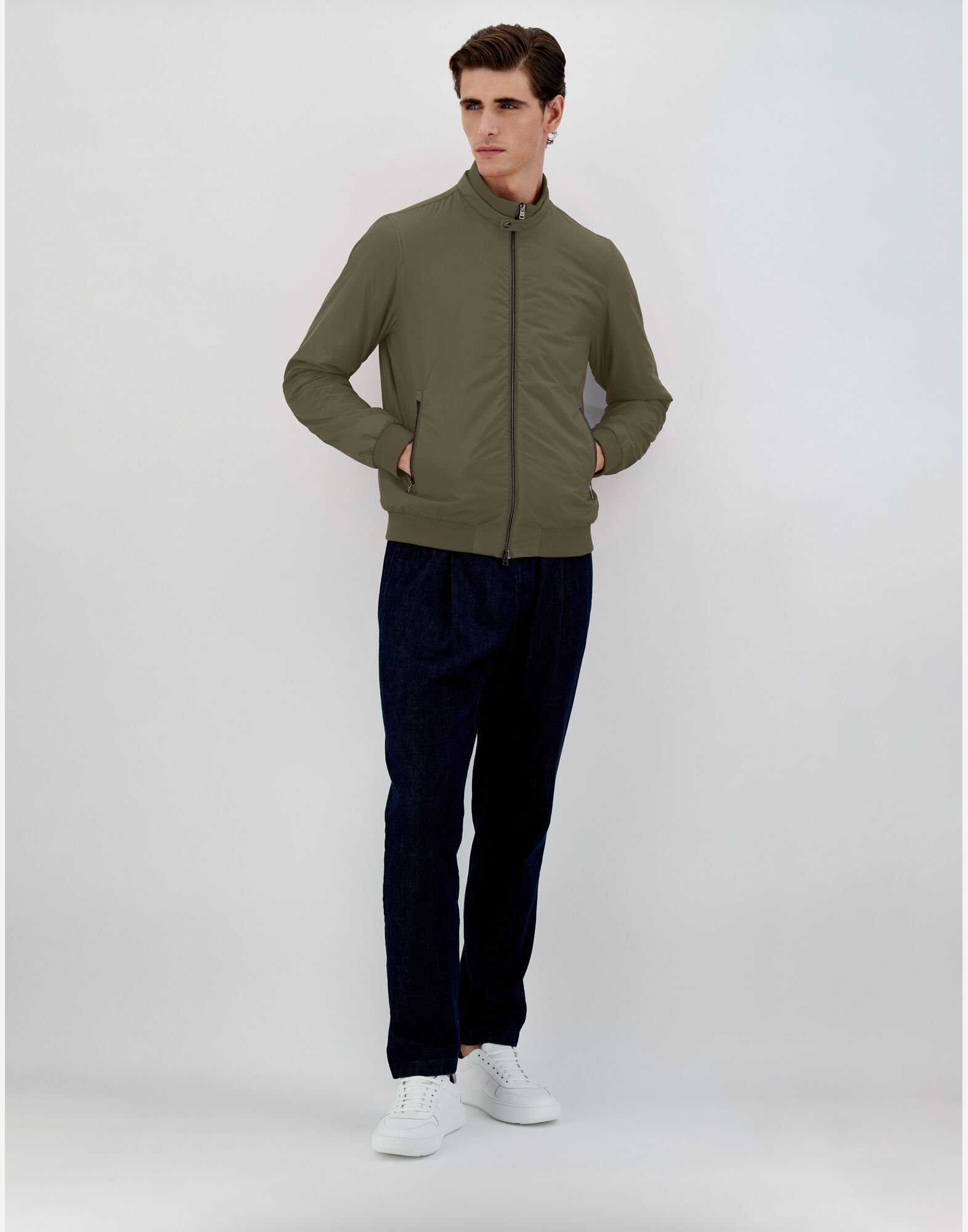Herno Ribbed Bomber Jacket With Side Pockets In Green