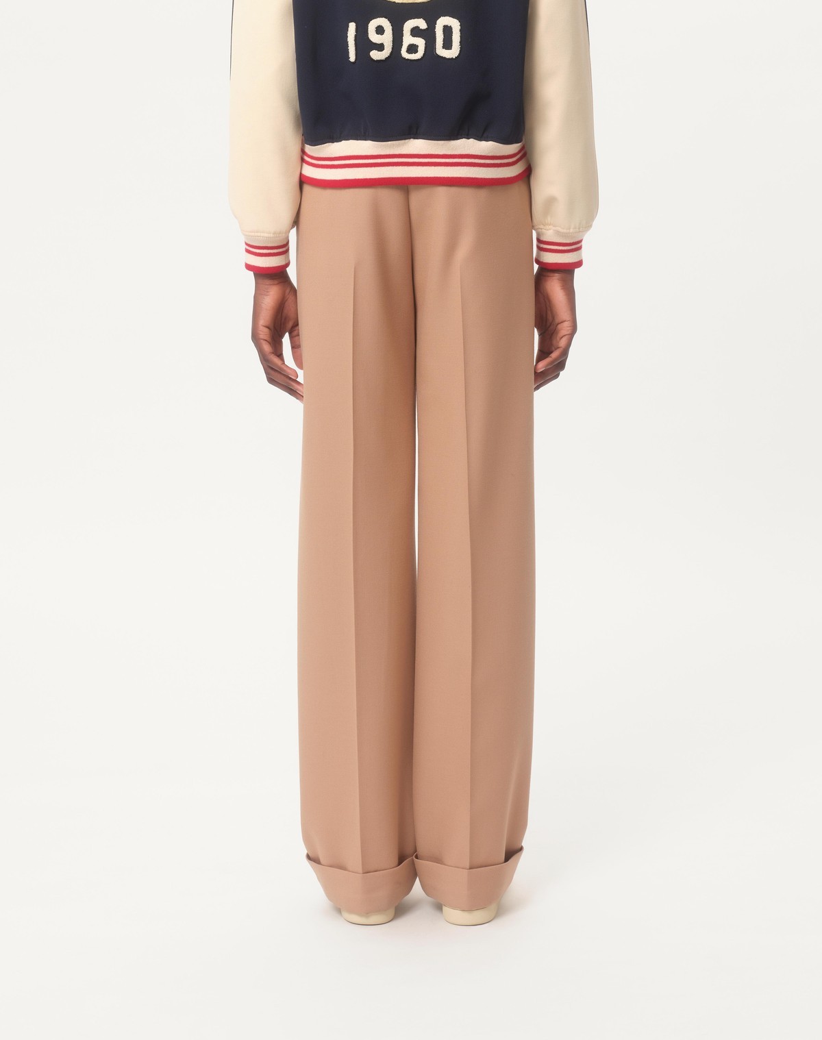 Valentino Wide-leg Trousers With Cuffed Hem And Pleats In Nude