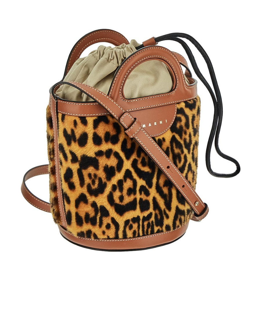 Marni Leopard-print Leather Bucket Bag In Brown