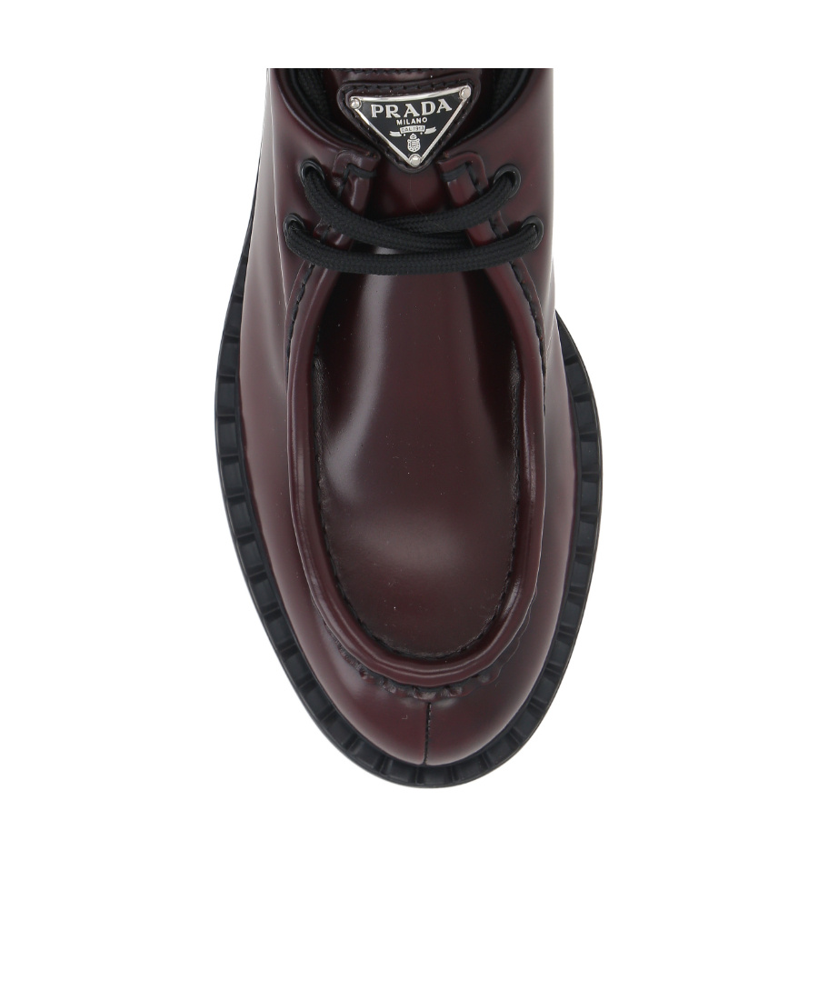 Prada Round Head Lace-up Loafers In Red