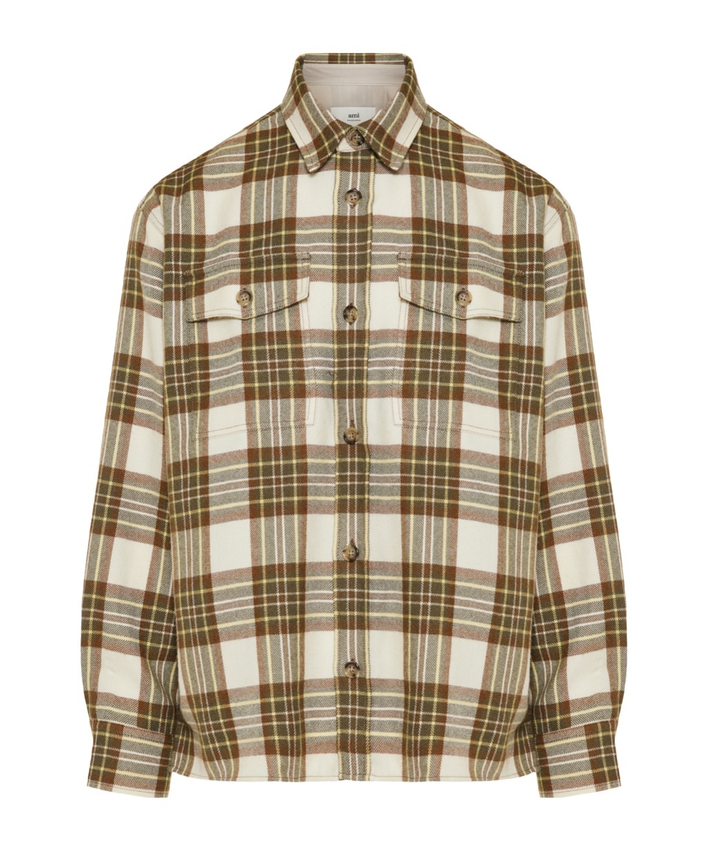 Ami Alexandre Mattiussi Checked Wool Overshirt Featuring Buttoned Cuffs In Multi