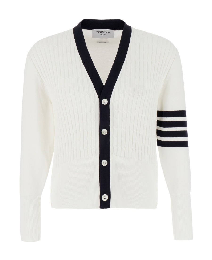 Thom Browne 4-bar Stripe Cotton Cardigan In White