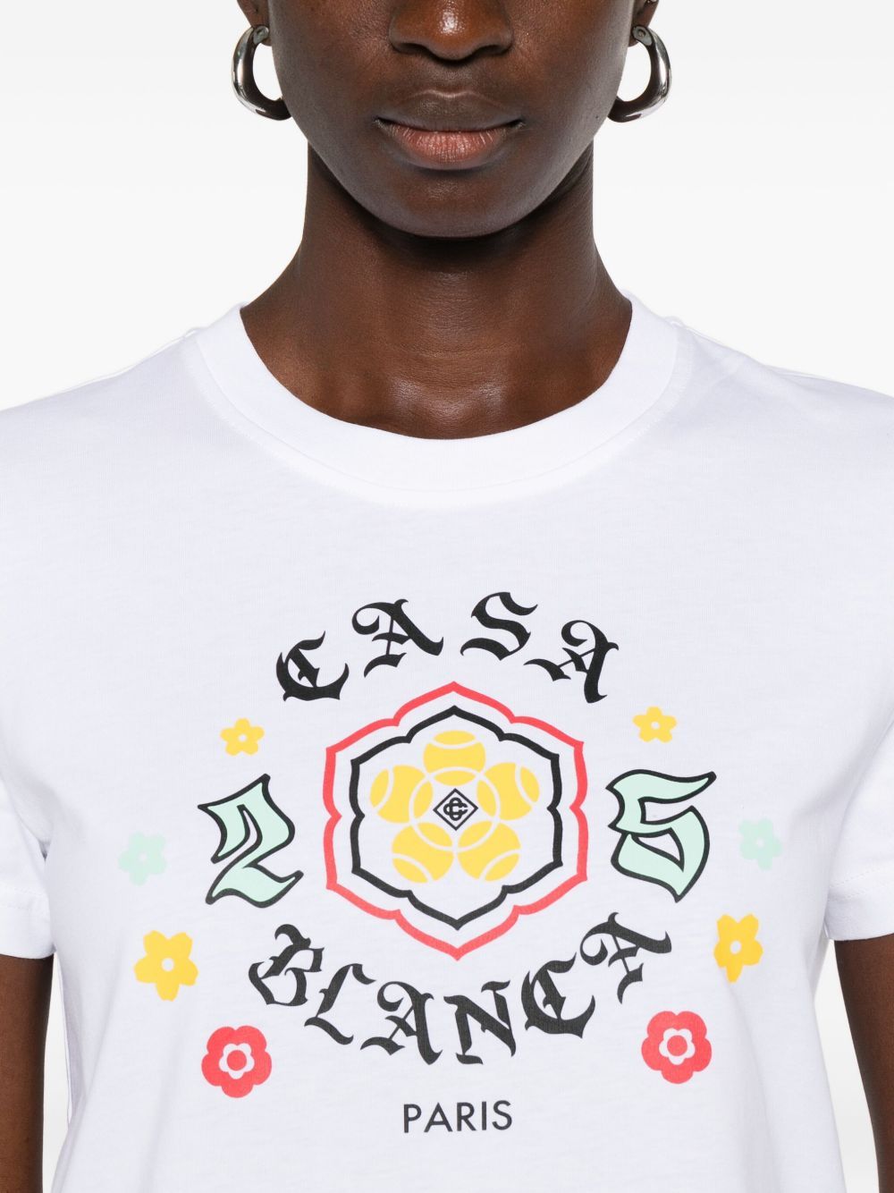 Casablanca Graphic Print Crew Neck Short Sleeve Top In White