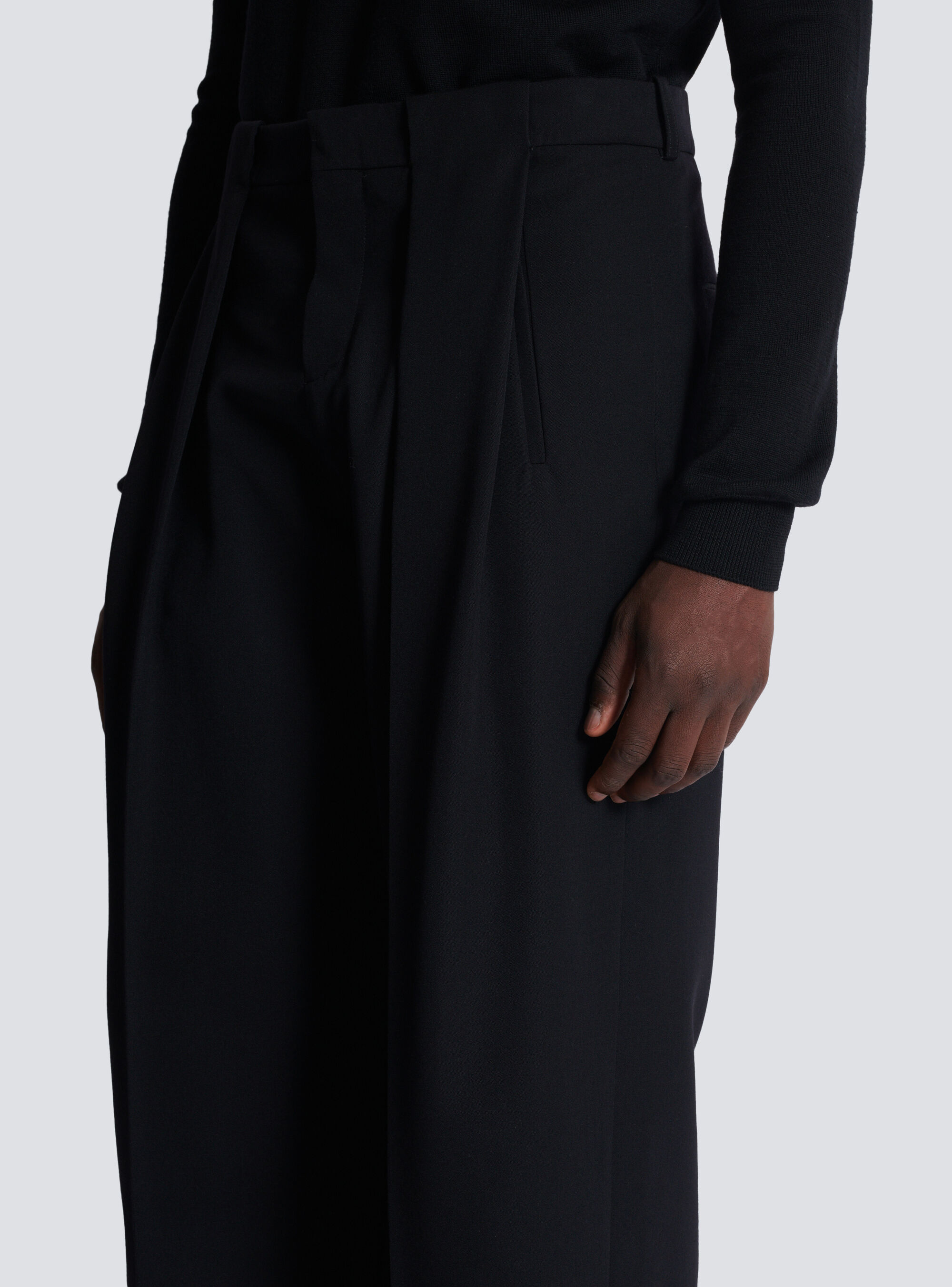 Balmain Straight Leg Pleated Pants With Pockets And Belt Loops In Black