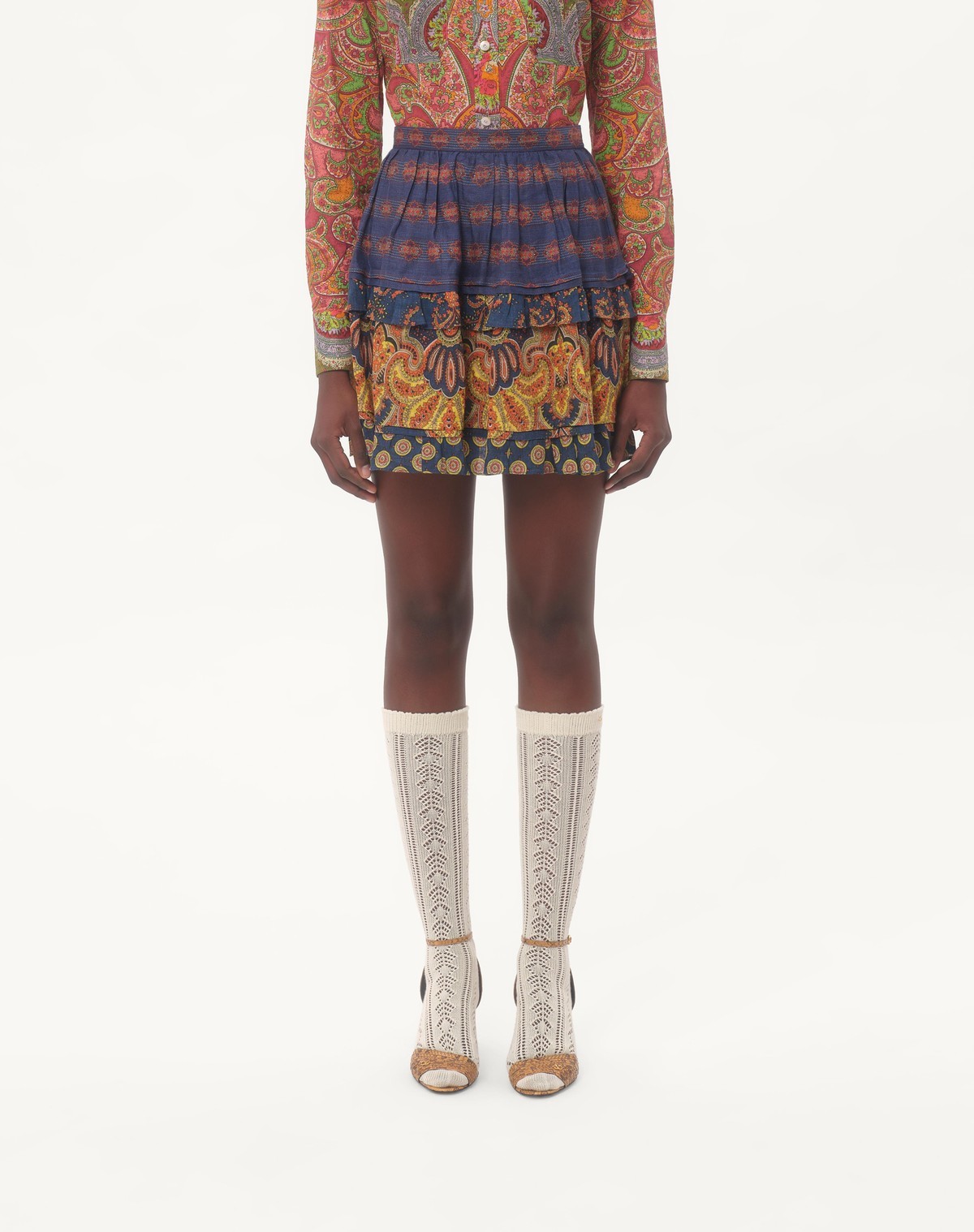 Shop Valentino Skirt In Lino Paisley Medaglioni Voyage Imaginaire In Multicolor