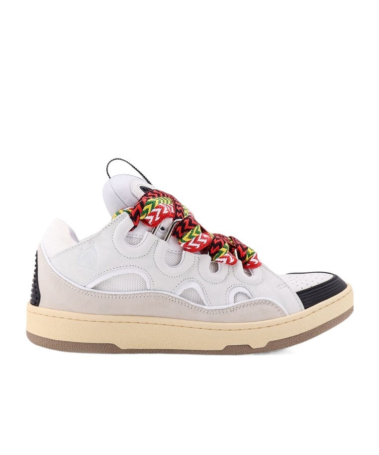 Lanvin Curb Sneakers In Leather And Suede With Multicolor Laces In White