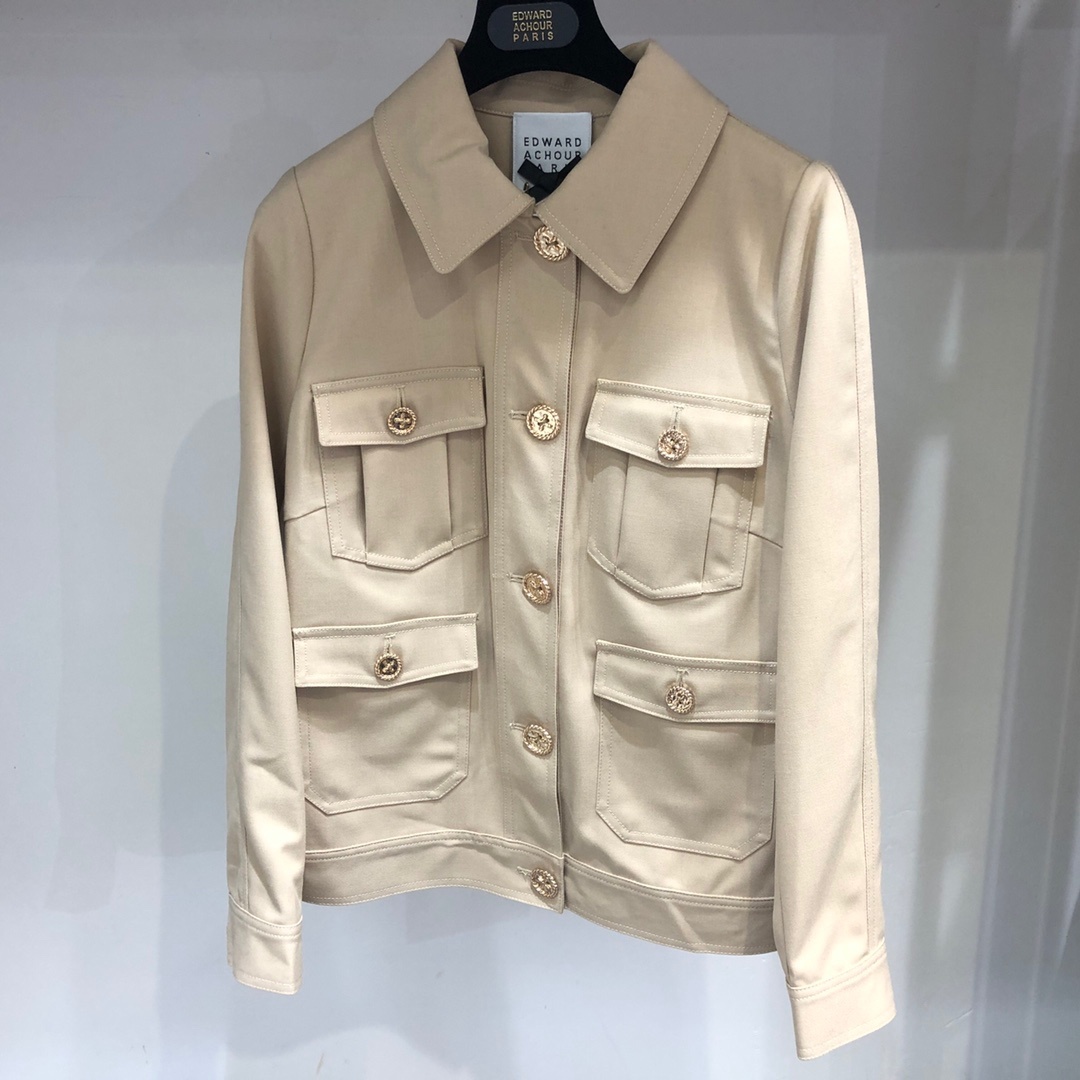 Edward Achour Paris Button Casual Jacket In Nude