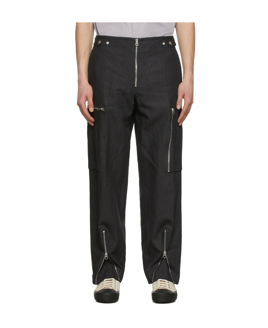 Jil Sander Navy Linen Cargo Pants In Black