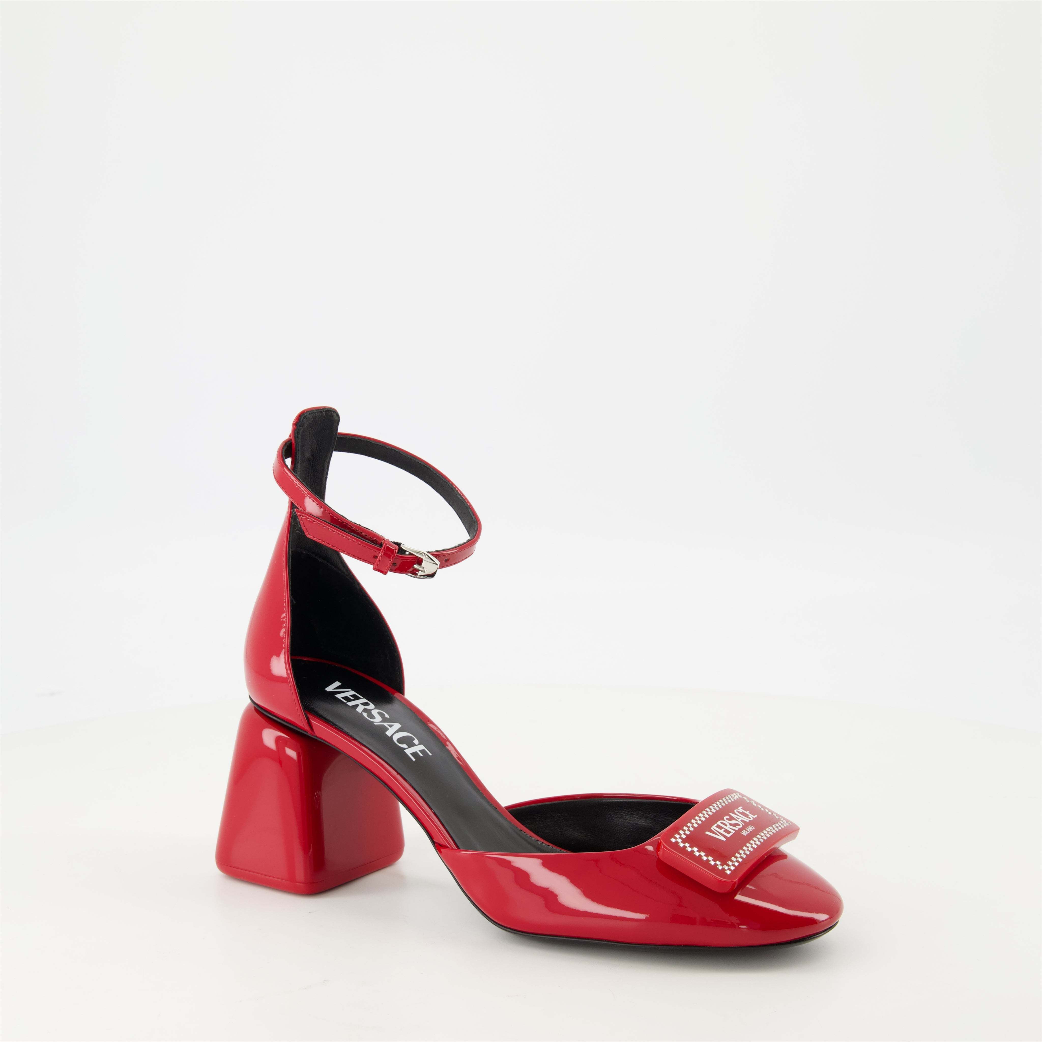 Versace Logo-printed Round-toe Pumps In Red