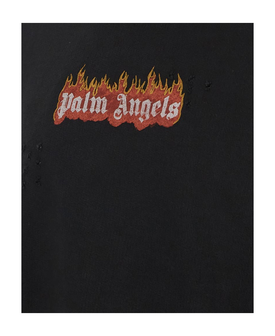 Shop Palm Angels Burning Logo-print Distressed Sweatshirt In Black
